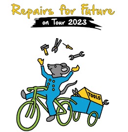 Repair on tour 2023 - Maus mit Fahrrad und Hänger